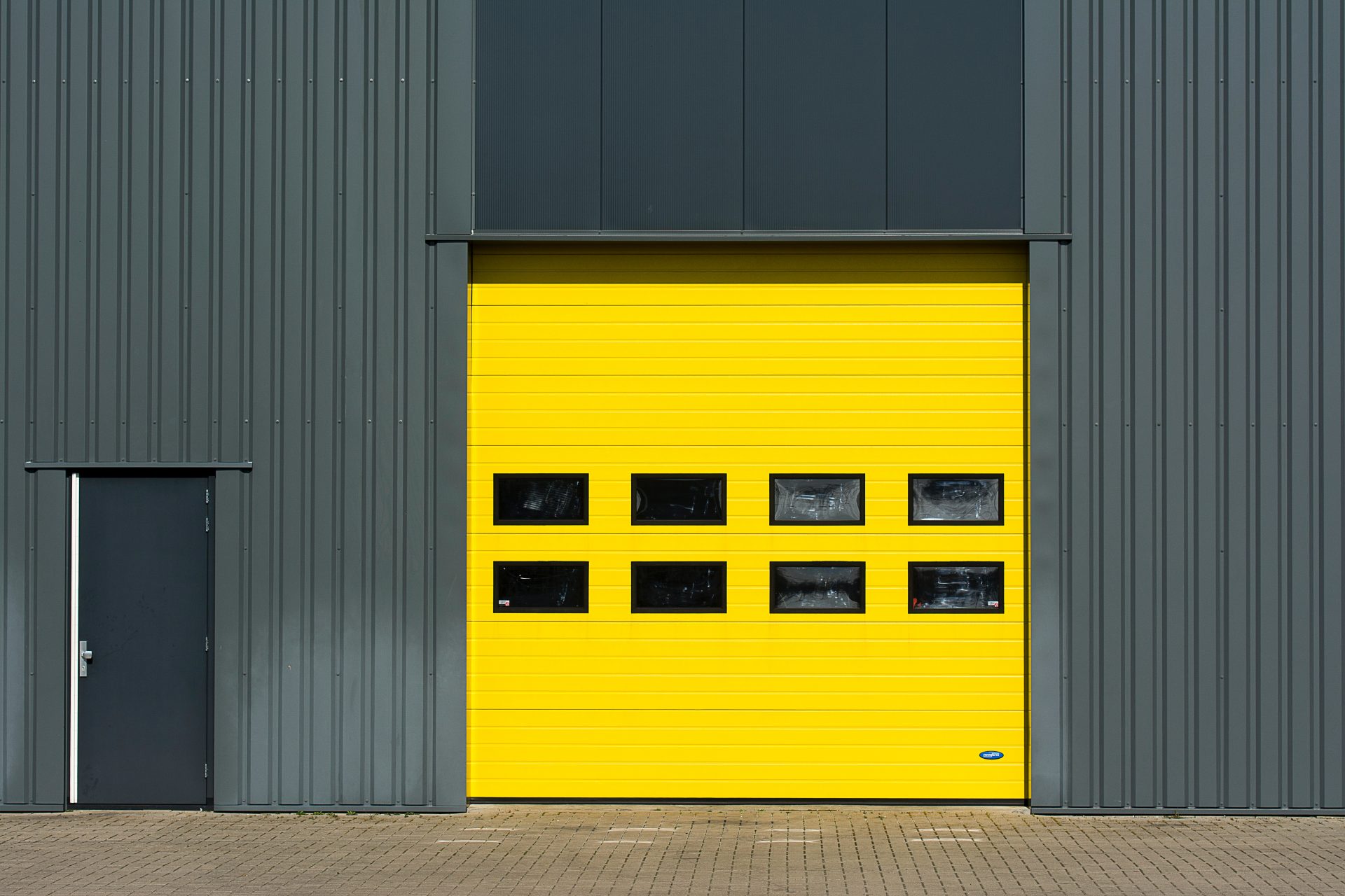 Yellow warehouse garage door